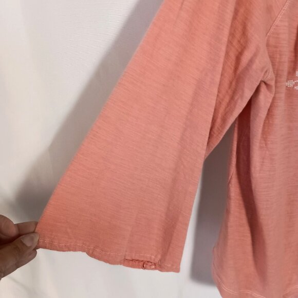 Christopher & Banks Embroidered Boho Tunic Blouse Coral Pink Size L Cotton - Picture 6 of 6